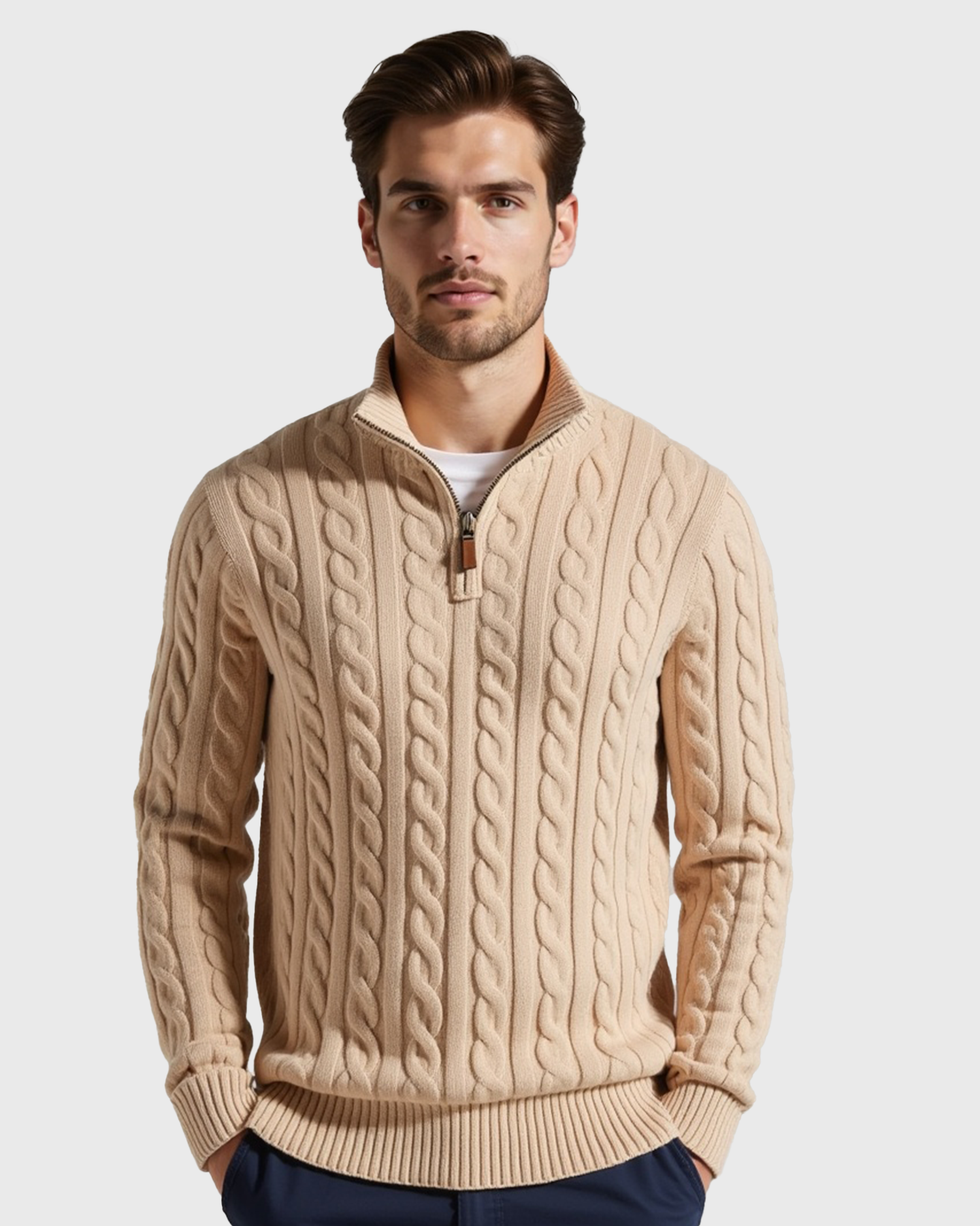 Cecole | Men’s Ribbed Cotton Half Zip Sweater with High Neck