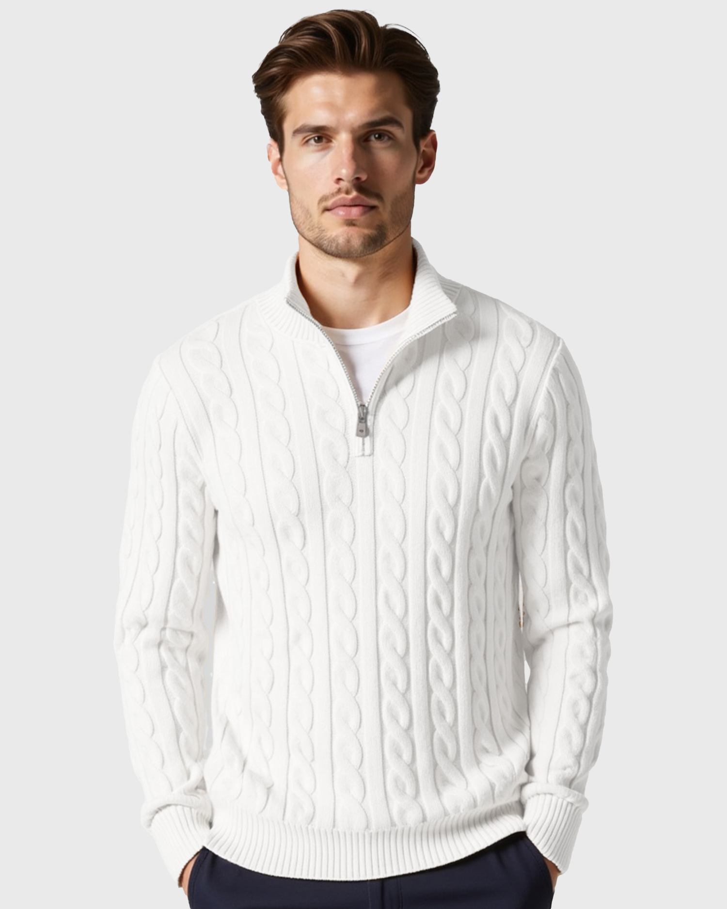 Cecole | Men’s Ribbed Cotton Half Zip Sweater with High Neck