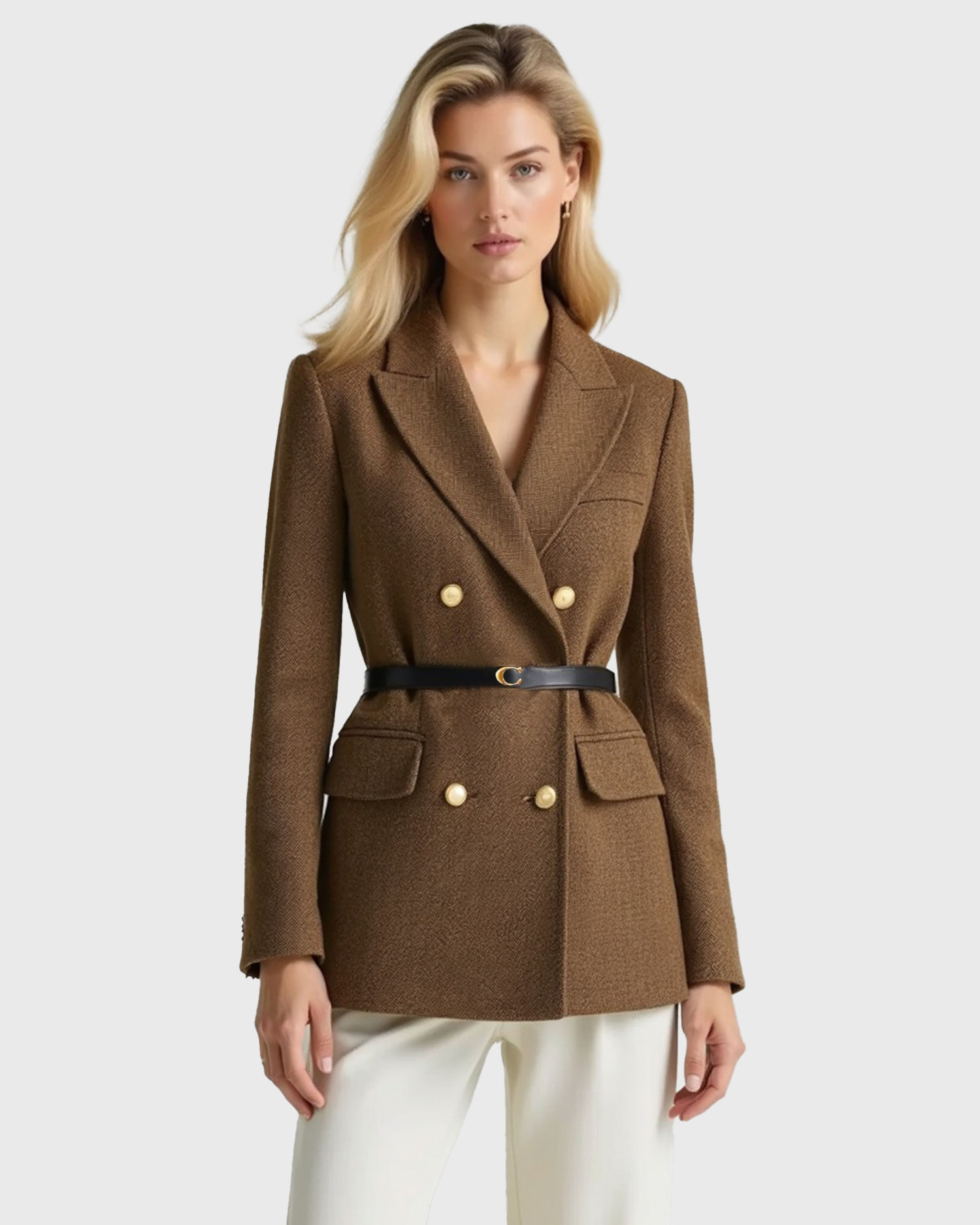 Cecole | Women’s Double-Breasted Tweed Coat with Notched Lapel