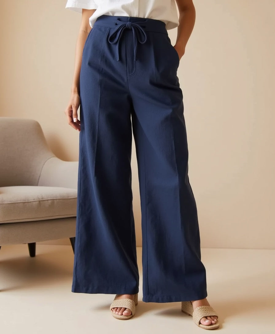 Cecole | Women’s Linen Blend Loose Trousers with Elastic Waistband
