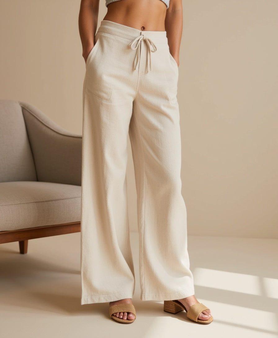 Cecole | Women’s Linen Blend Loose Trousers with Elastic Waistband
