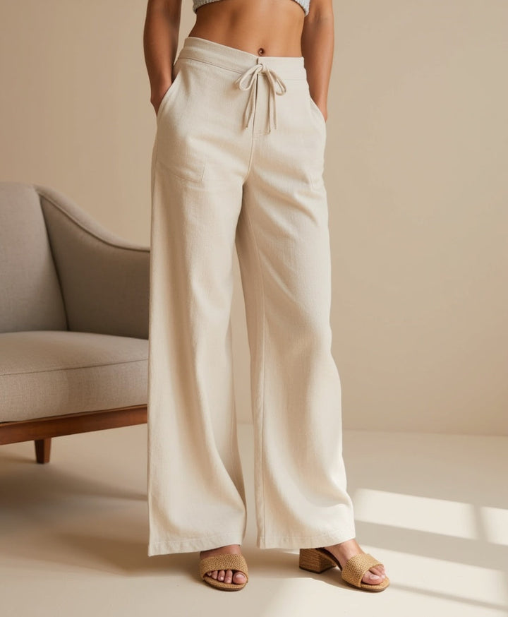 Cecole | Women’s Linen Blend Loose Trousers with Elastic Waistband