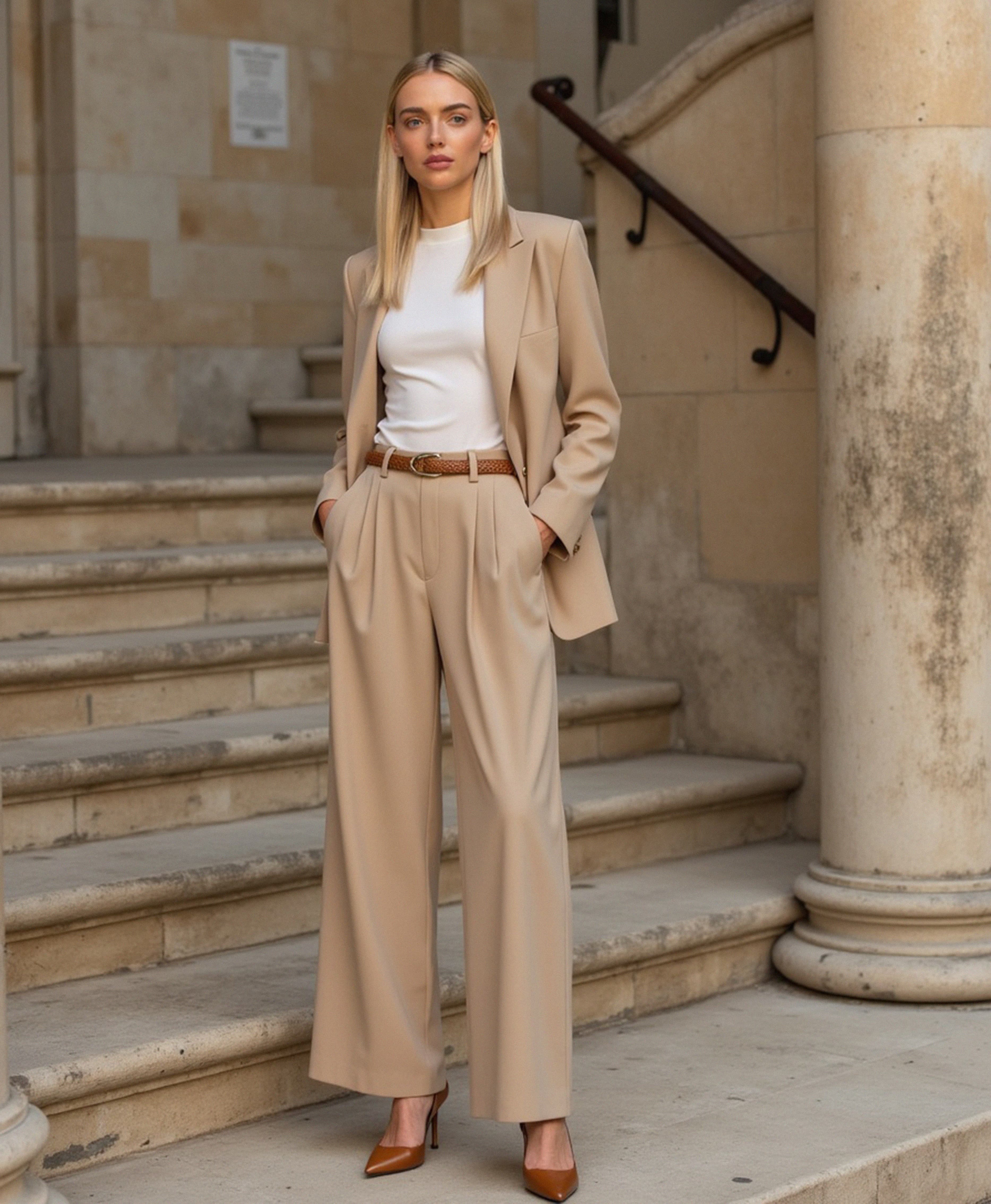 Cecole | Women’s Straight-Cut Capri Pants with Light Sand Color