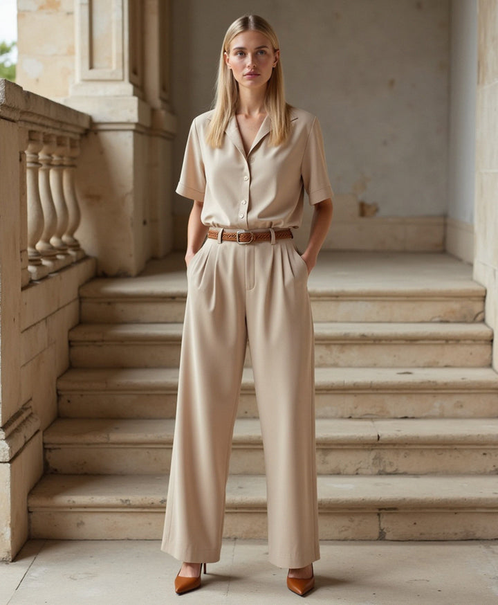 Cecole | Women’s Straight-Cut Capri Pants with Light Sand Color
