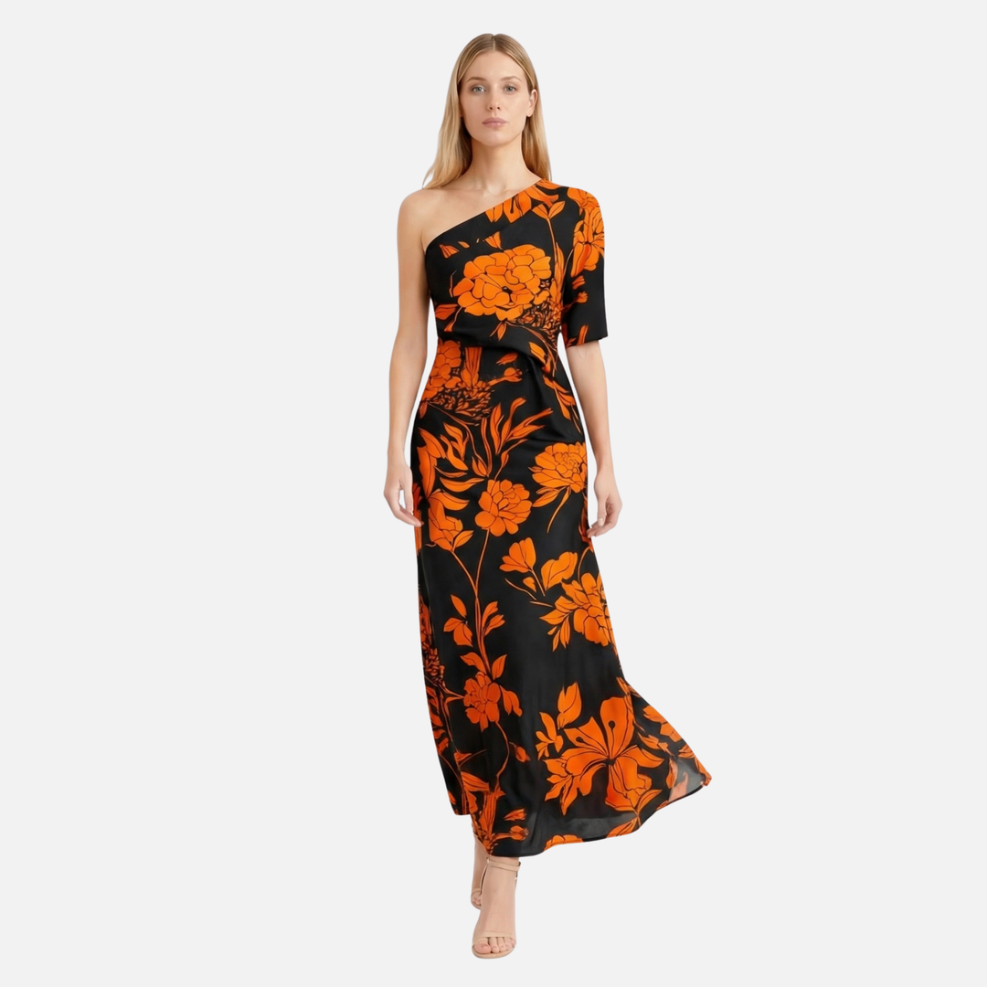 One-Shoulder Maxi Dress with Floral Print for Women
