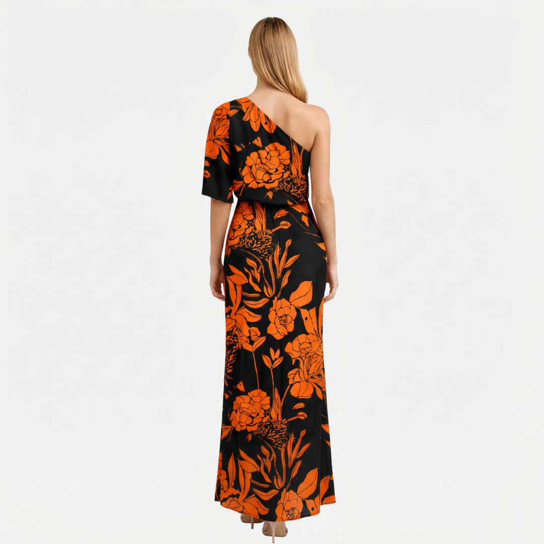 One-Shoulder Maxi Dress with Floral Print for Women