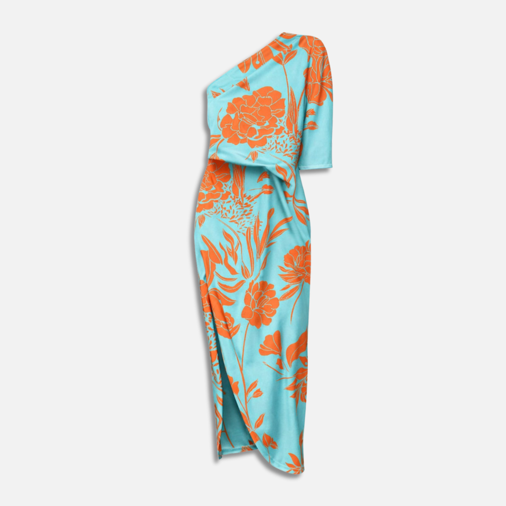 One-Shoulder Maxi Dress with Floral Print for Women