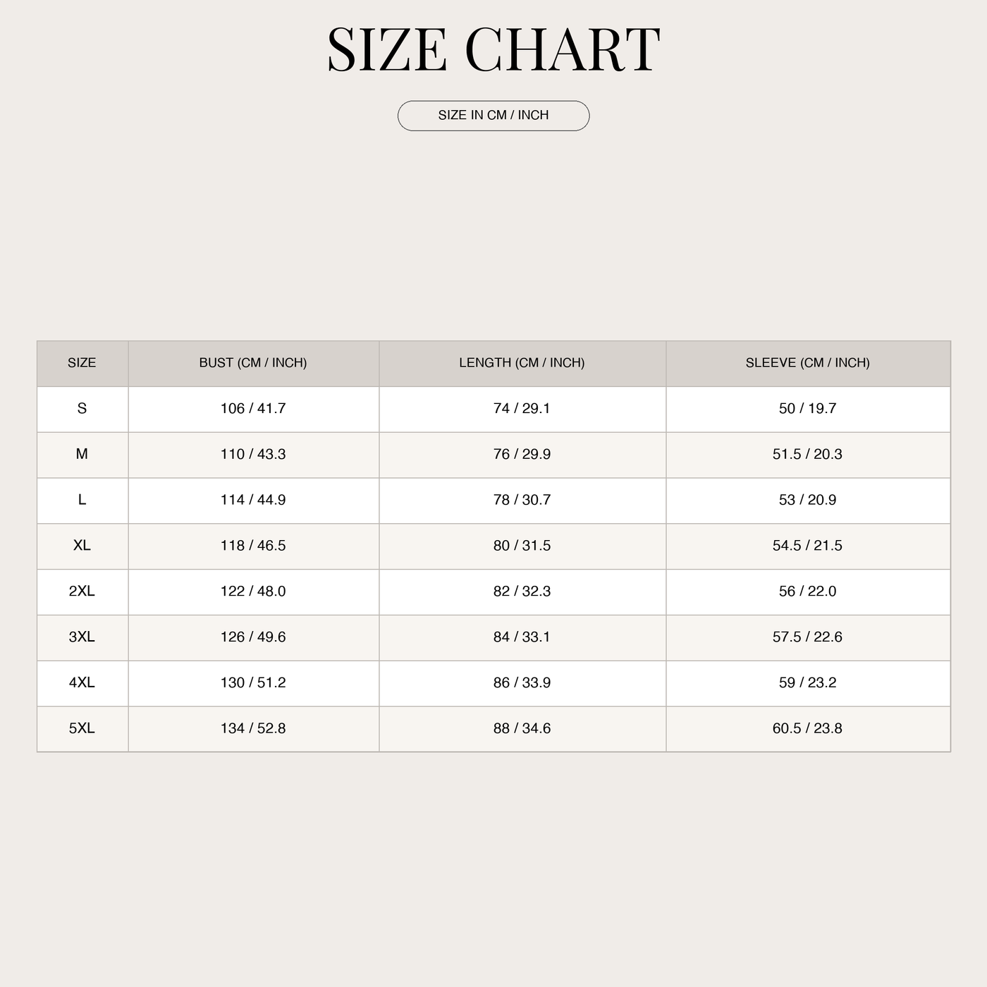 Women's Oversized Blouse with Dog Print size chart