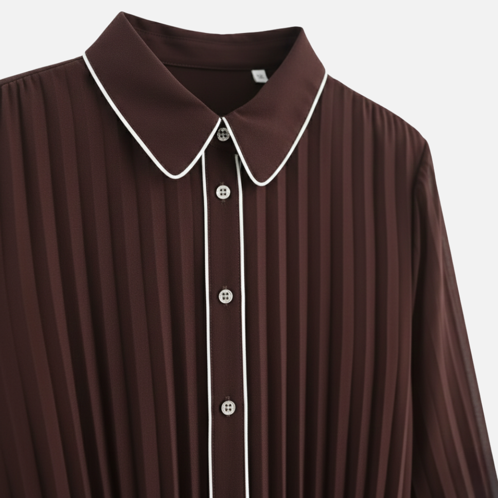 Pleated Chiffon Midi Dress with Belted Waist for Women
