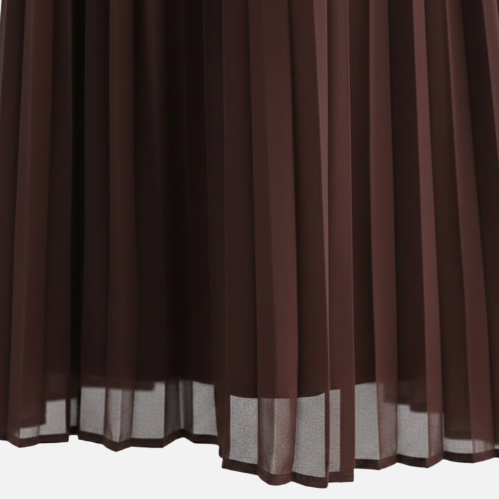 Pleated Chiffon Midi Dress with Belted Waist for Women