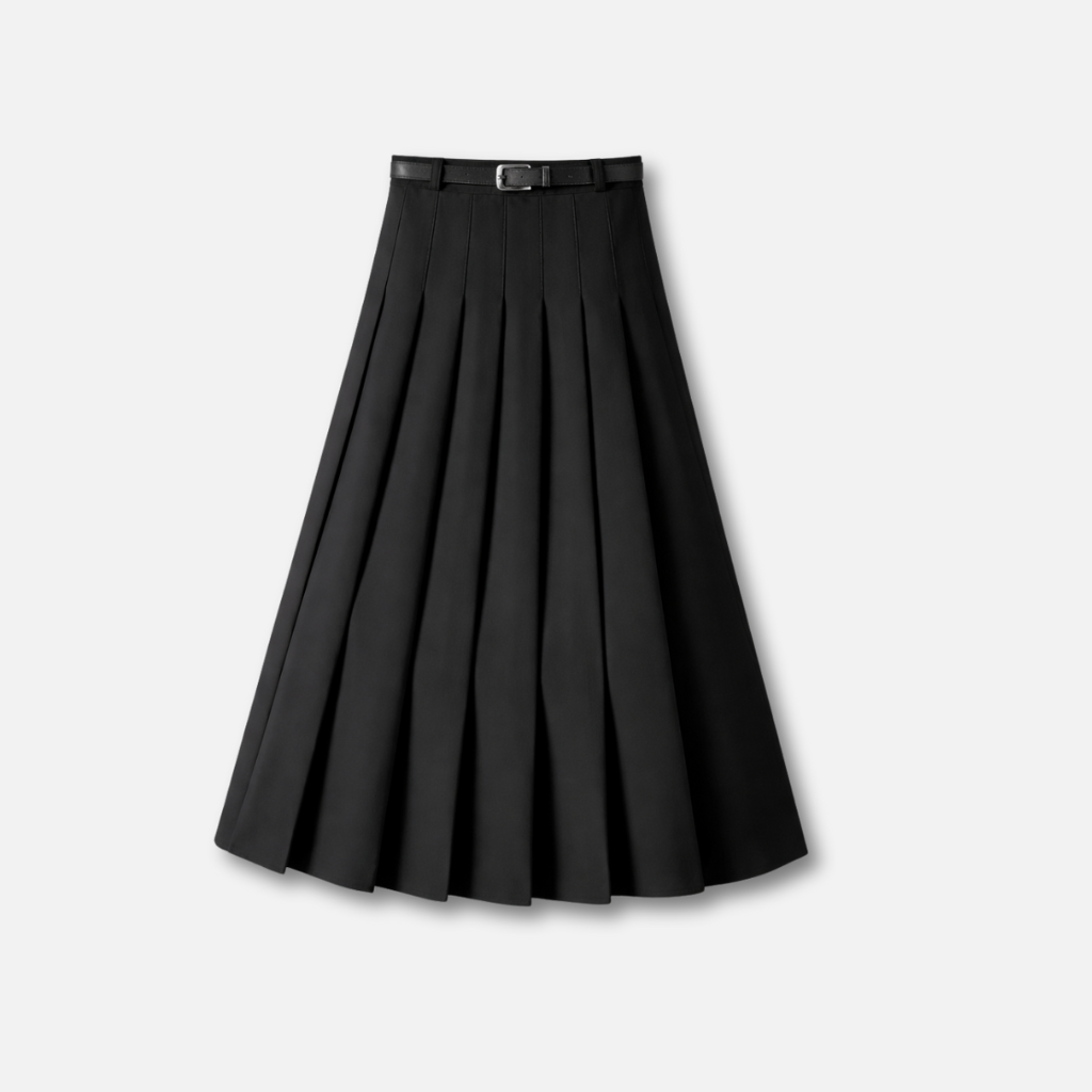 Pleated Midi Skirt with Belted Waist for Women