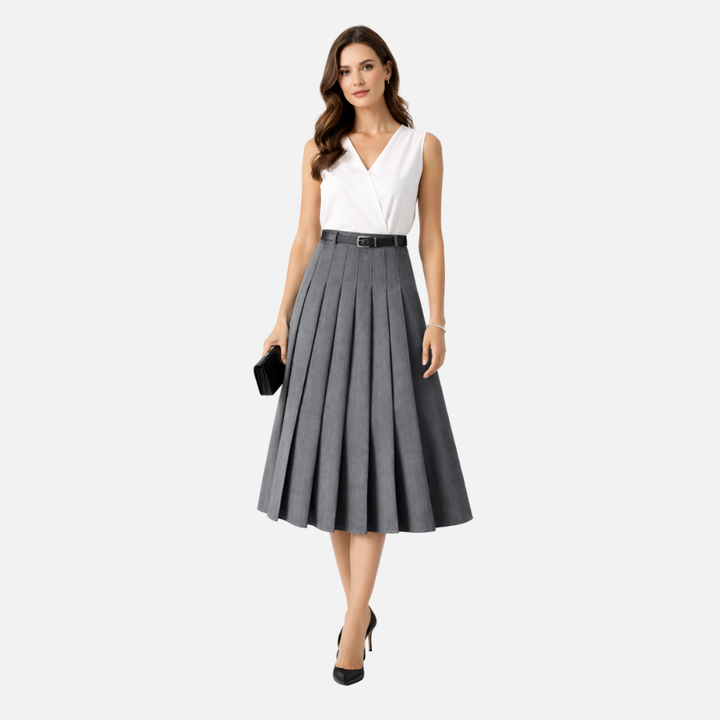 Pleated Midi Skirt with Belted Waist for Women