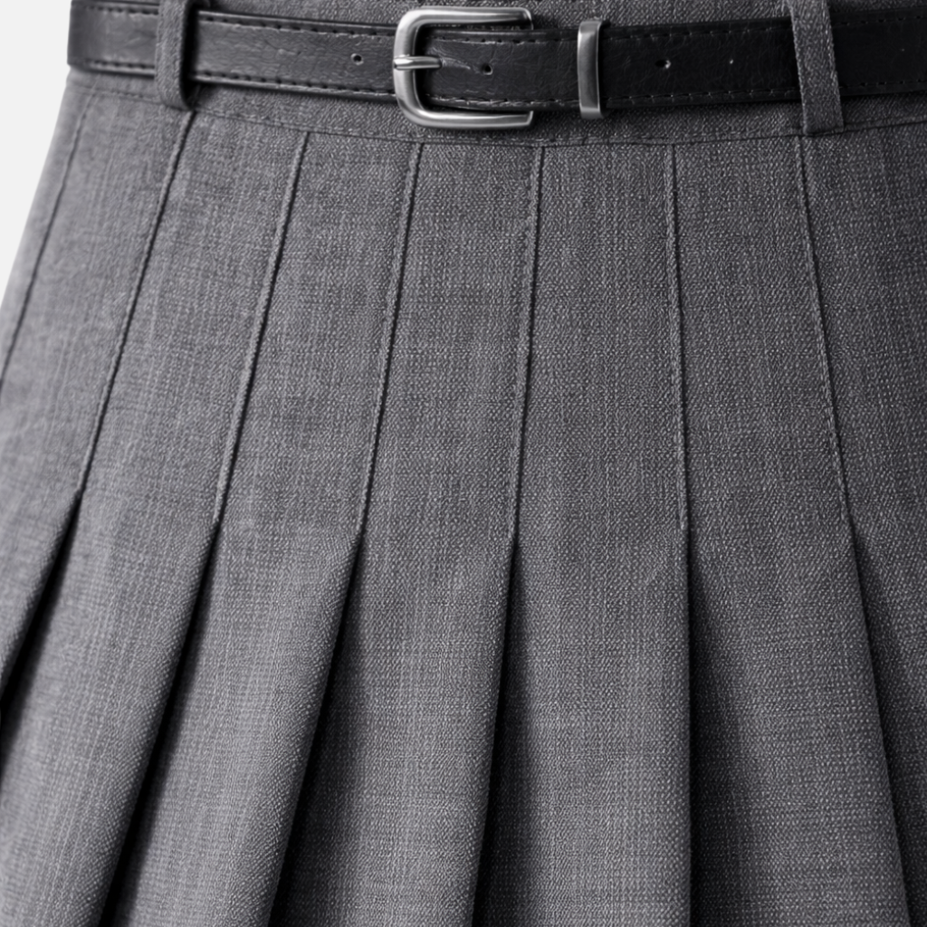 Pleated Midi Skirt with Belted Waist for Women