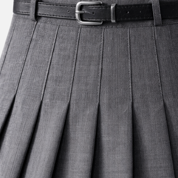 Pleated Midi Skirt with Belted Waist for Women