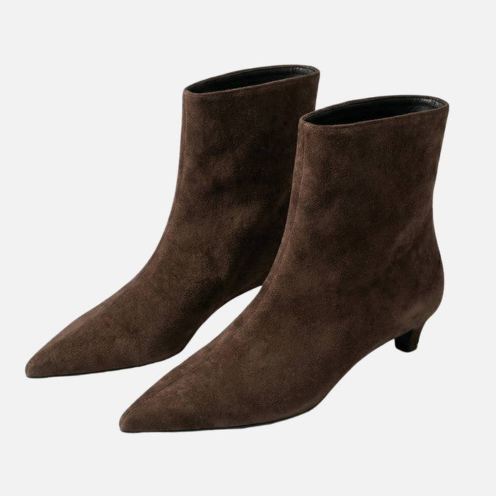 Pointy Toe Suede Booties with Kitten Heel for Women