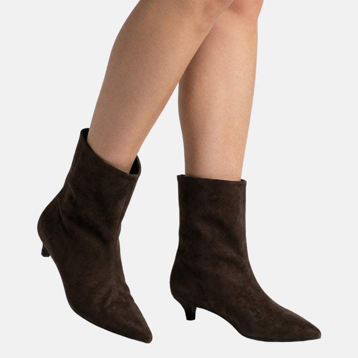 Pointy Toe Suede Booties with Kitten Heel for Women