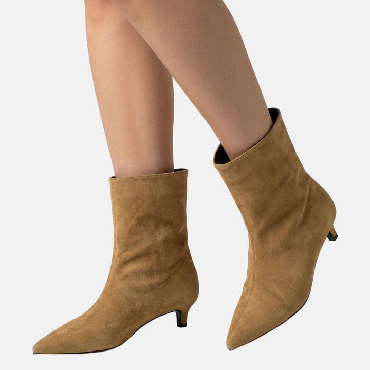 Pointy Toe Suede Booties with Kitten Heel for Women
