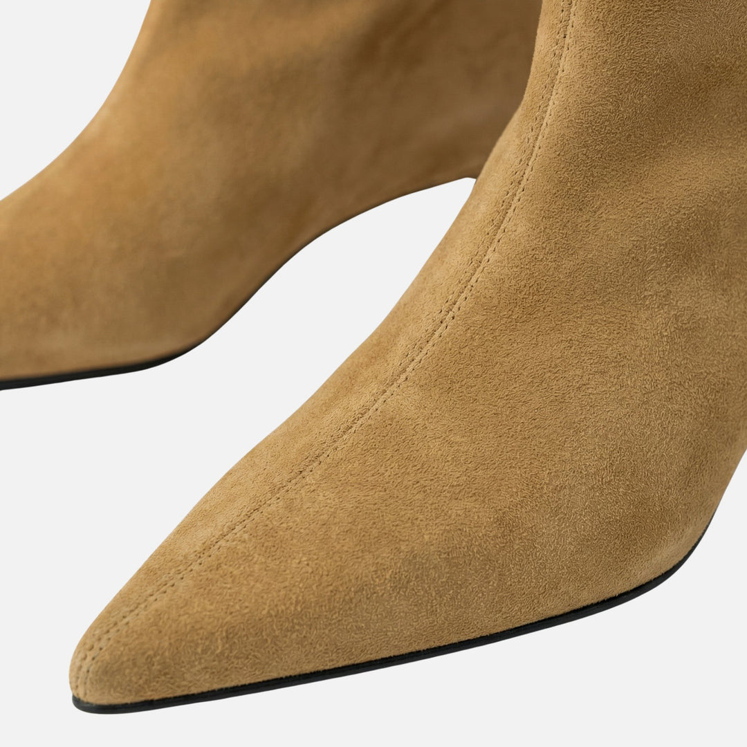 Pointy Toe Suede Booties with Kitten Heel for Women