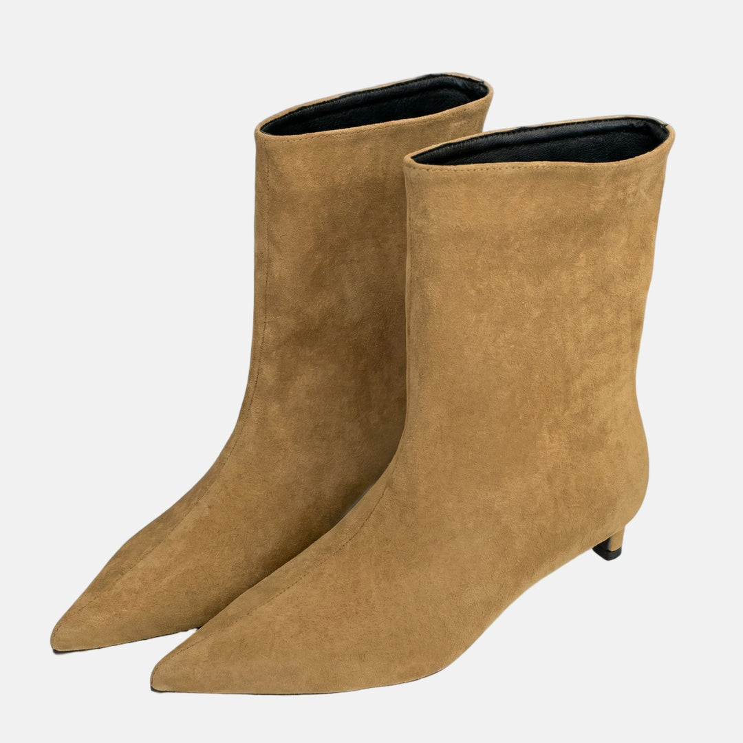 Pointy Toe Suede Booties with Kitten Heel for Women
