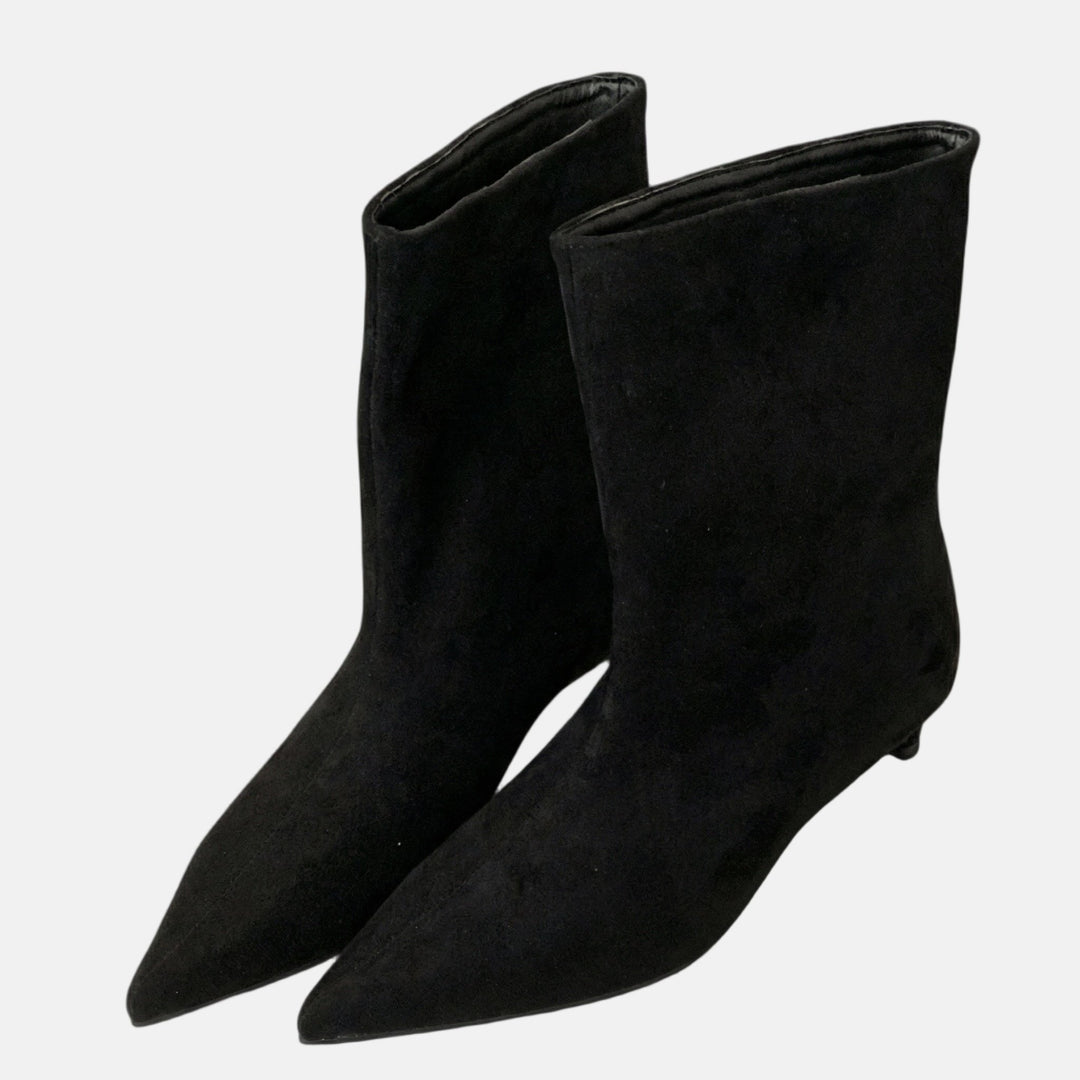 Pointy Toe Suede Booties with Kitten Heel for Women