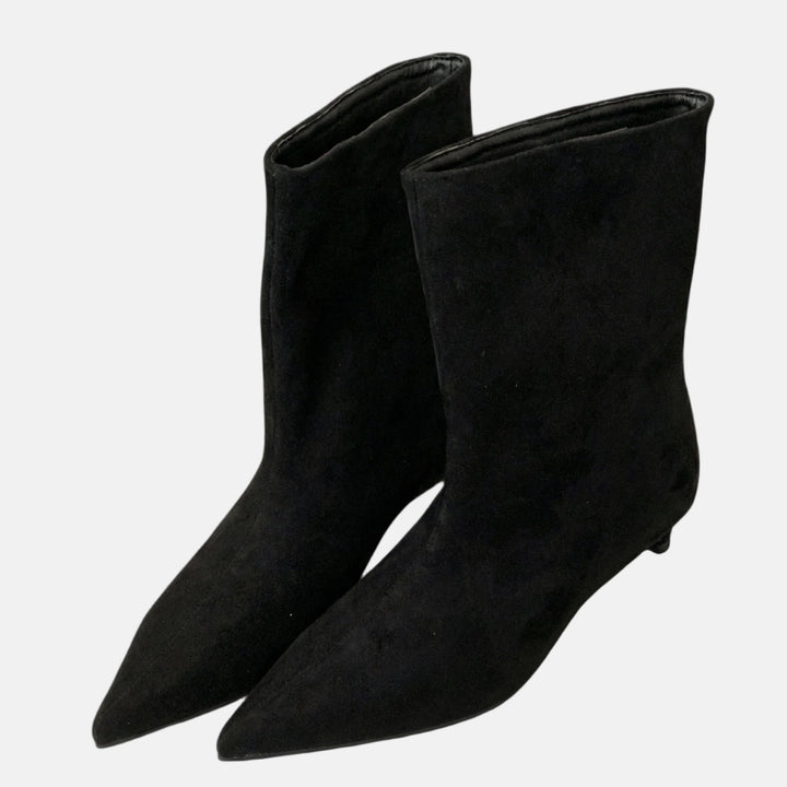 Pointy Toe Suede Booties with Kitten Heel for Women