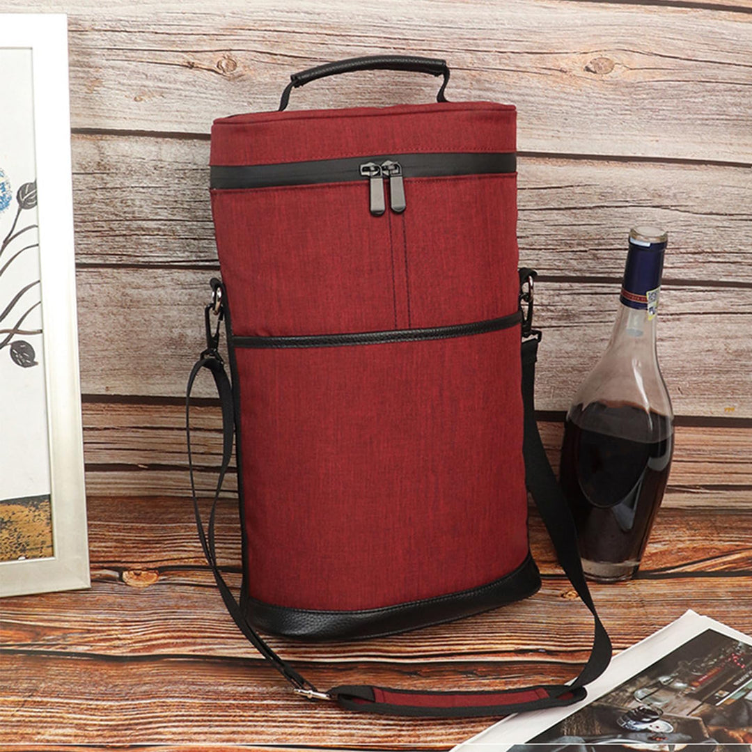 Portable Insulated Wine Carrying Bag – Optimal for Two Bottles with Adjustable Strap 1