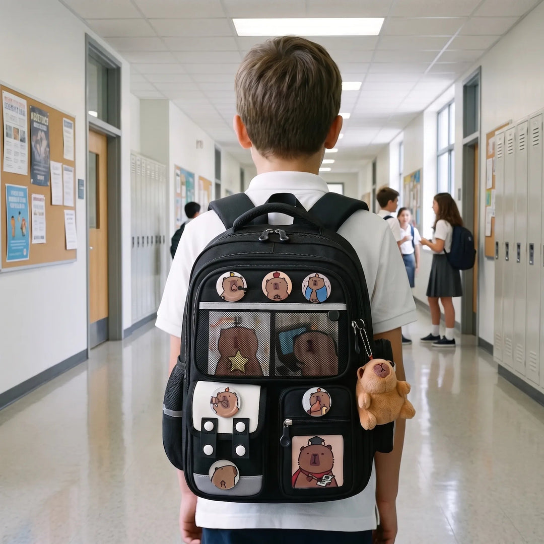 Practical Children's Backpack – Roomy and Adjustable for Comfortable Everyday Life with Capybara Motif 1