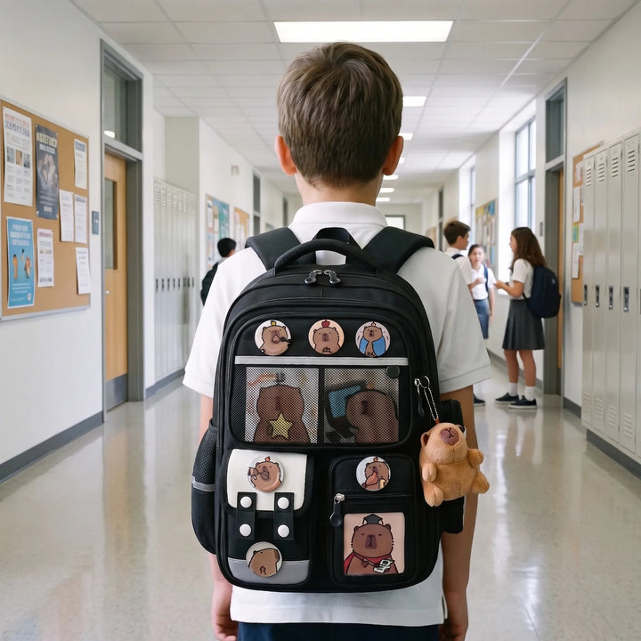 Practical Children's Backpack – Roomy and Adjustable with Capybara Motif 1