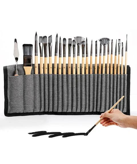 Professional Brush Set – 24-piece with Natural Wooden Handles 1