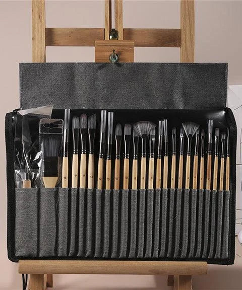 Professional Brush Set – 24-piece with Natural Wooden Handles 3
