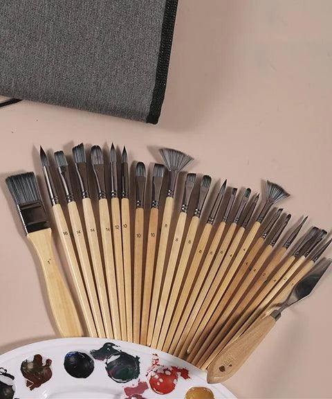 Professional Brush Set – 24-piece with Natural Wooden Handles 4