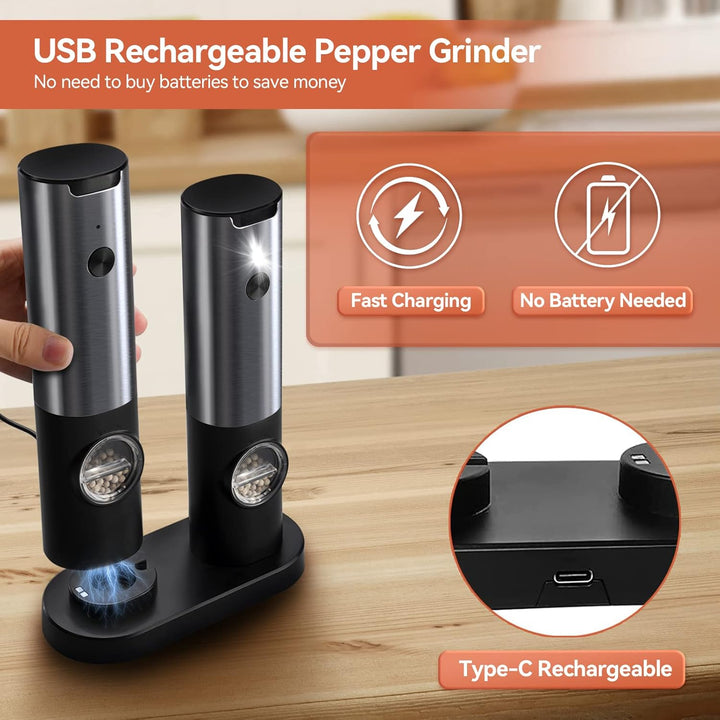 Rechargeable Electric Salt and Pepper Mill Set – Stylish Design 3