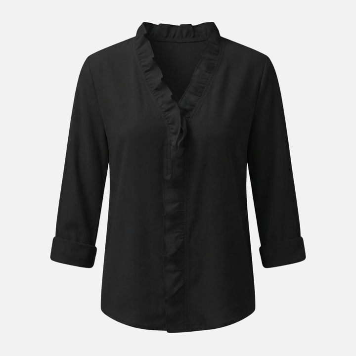 Relaxed Casual Ruffle V-Neck Blouse with Long Sleeves for Women