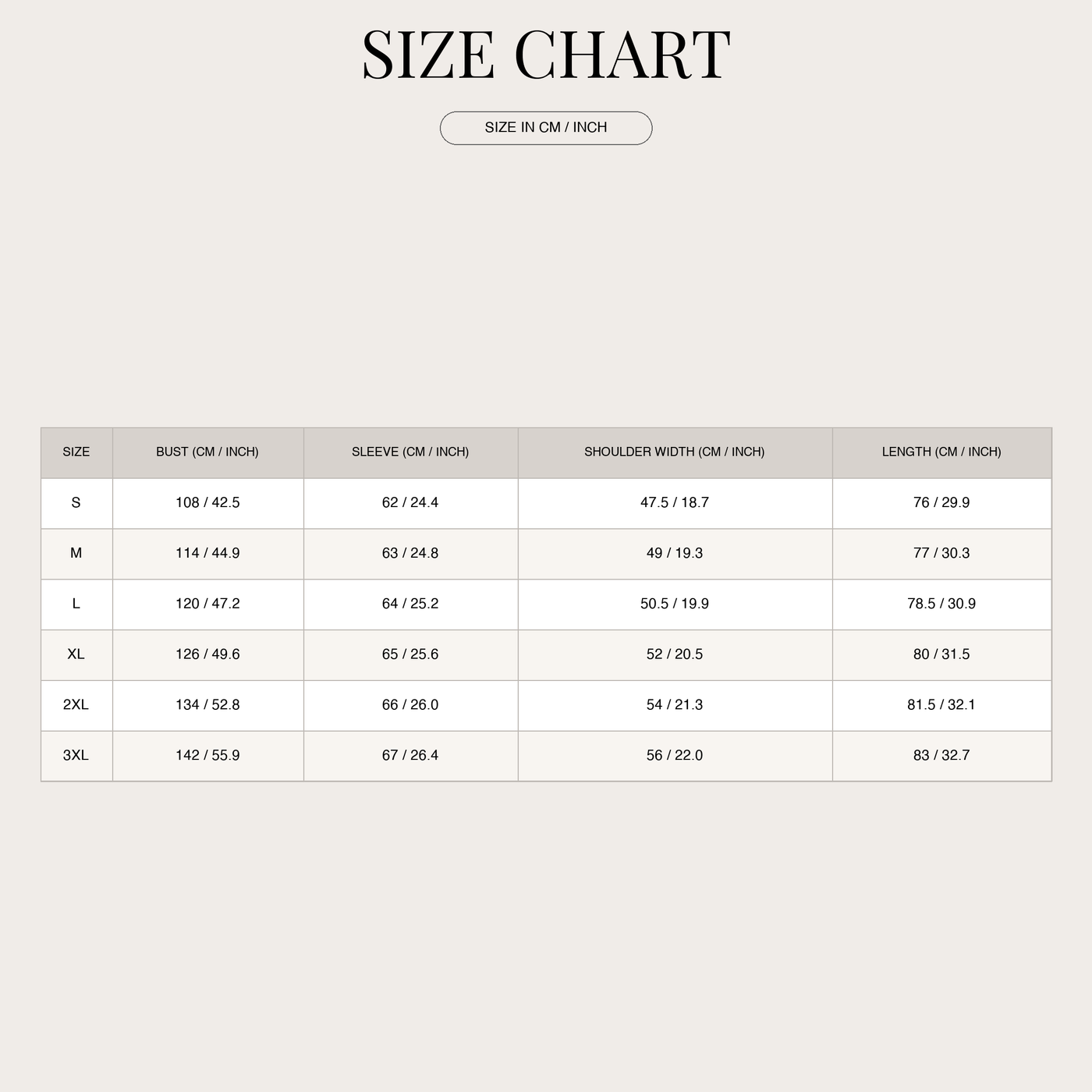 Men's Linen Long Sleeve Shirt – Relaxed Fit size chart