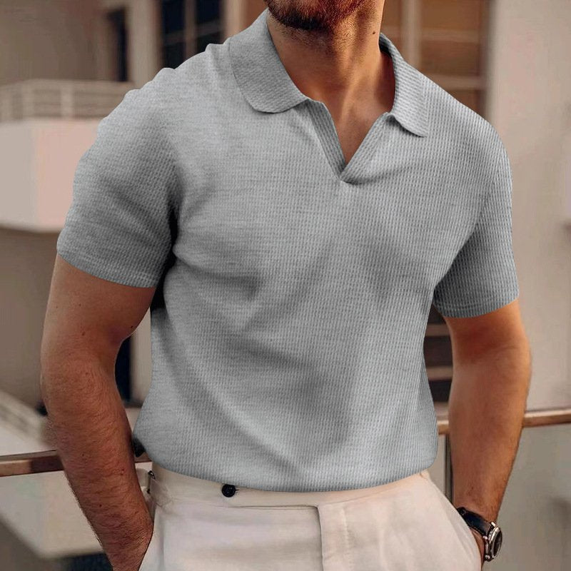 Ribbed Knit Polo Top – Button V-Neck for Men