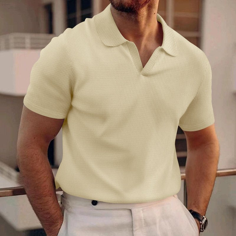 Ribbed Knit Polo Top – Button V-Neck for Men