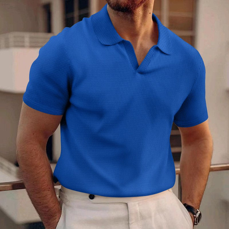 Ribbed Knit Polo Top – Button V-Neck for Men