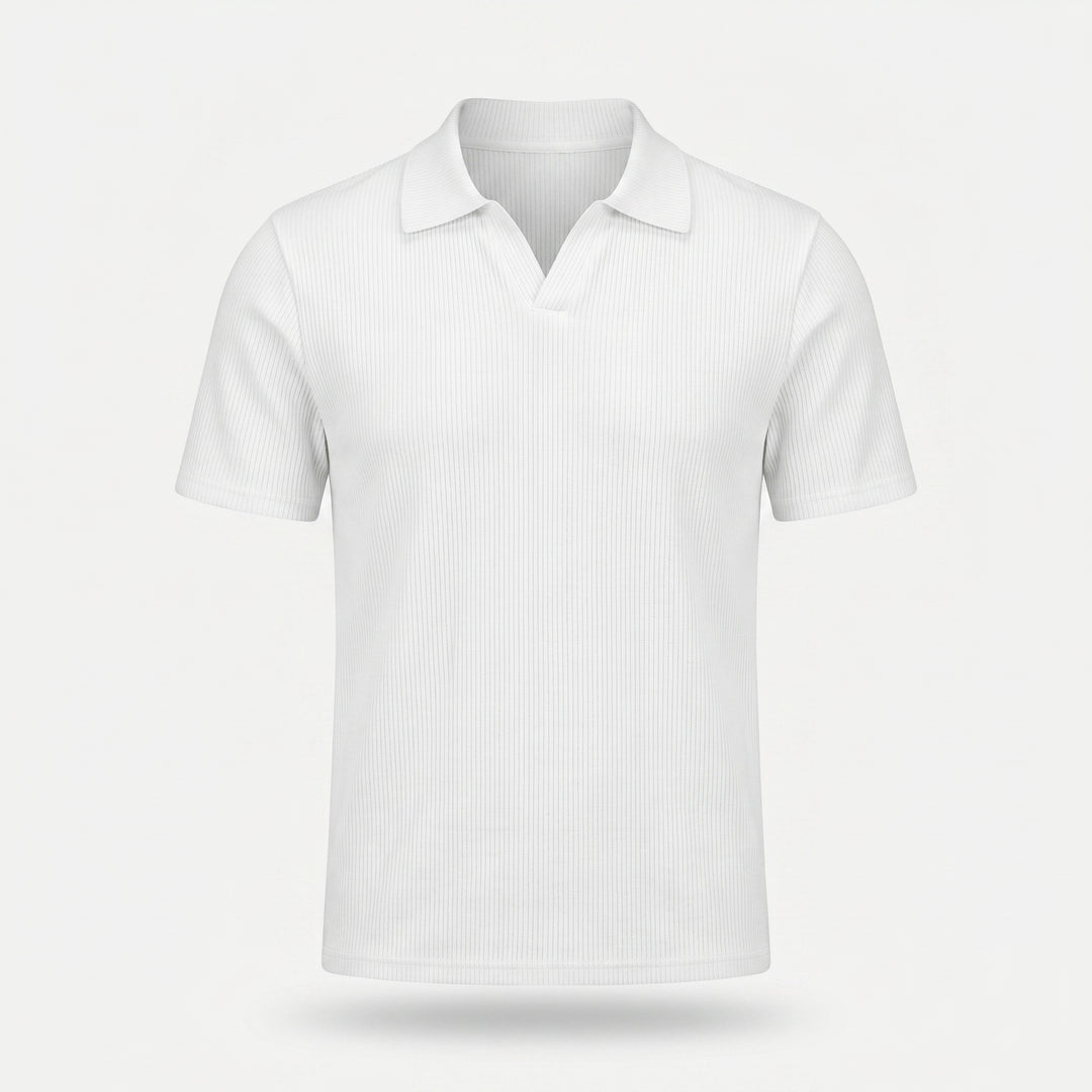 Ribbed Knit Polo Top – Button V-Neck for Men