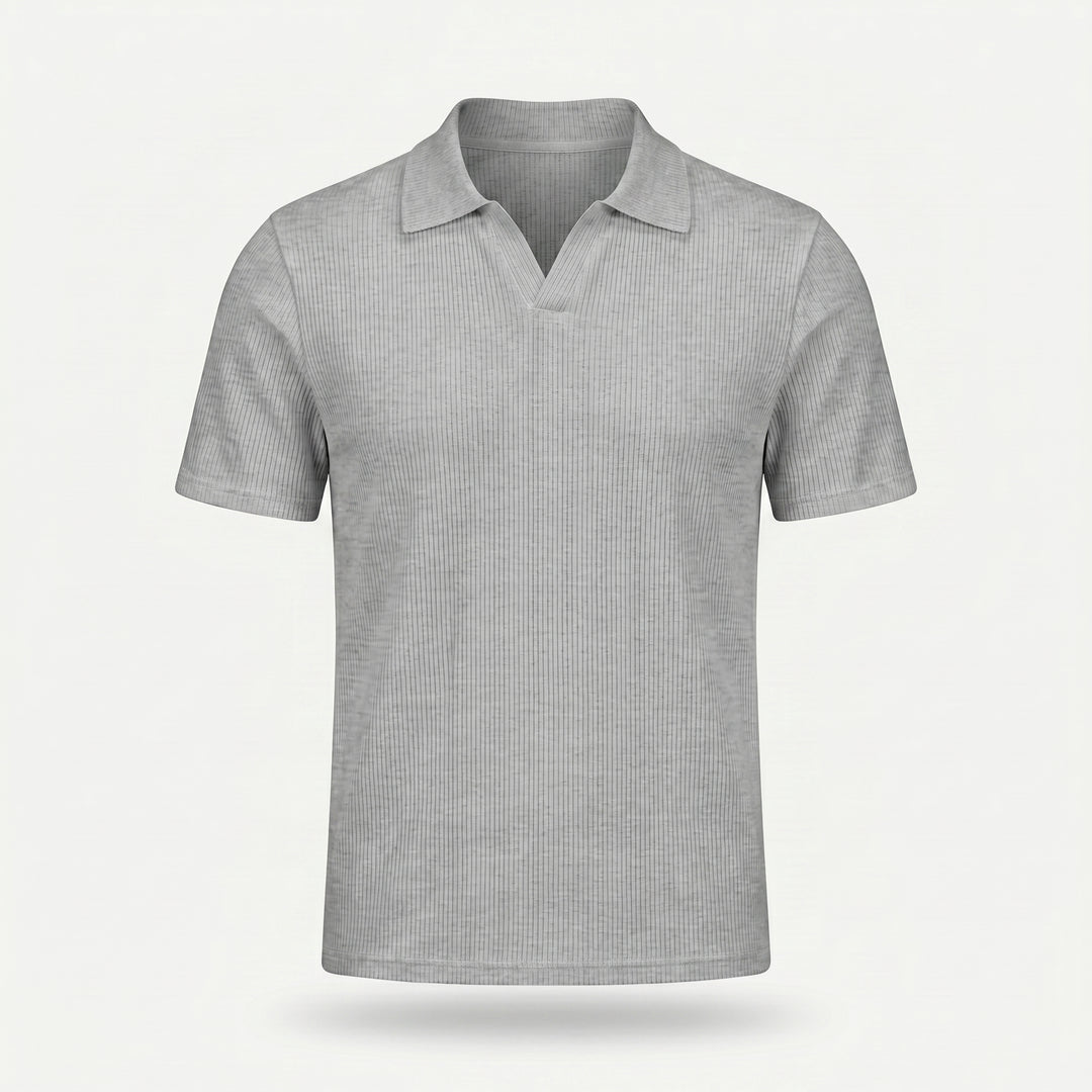 Ribbed Knit Polo Top – Button V-Neck for Men