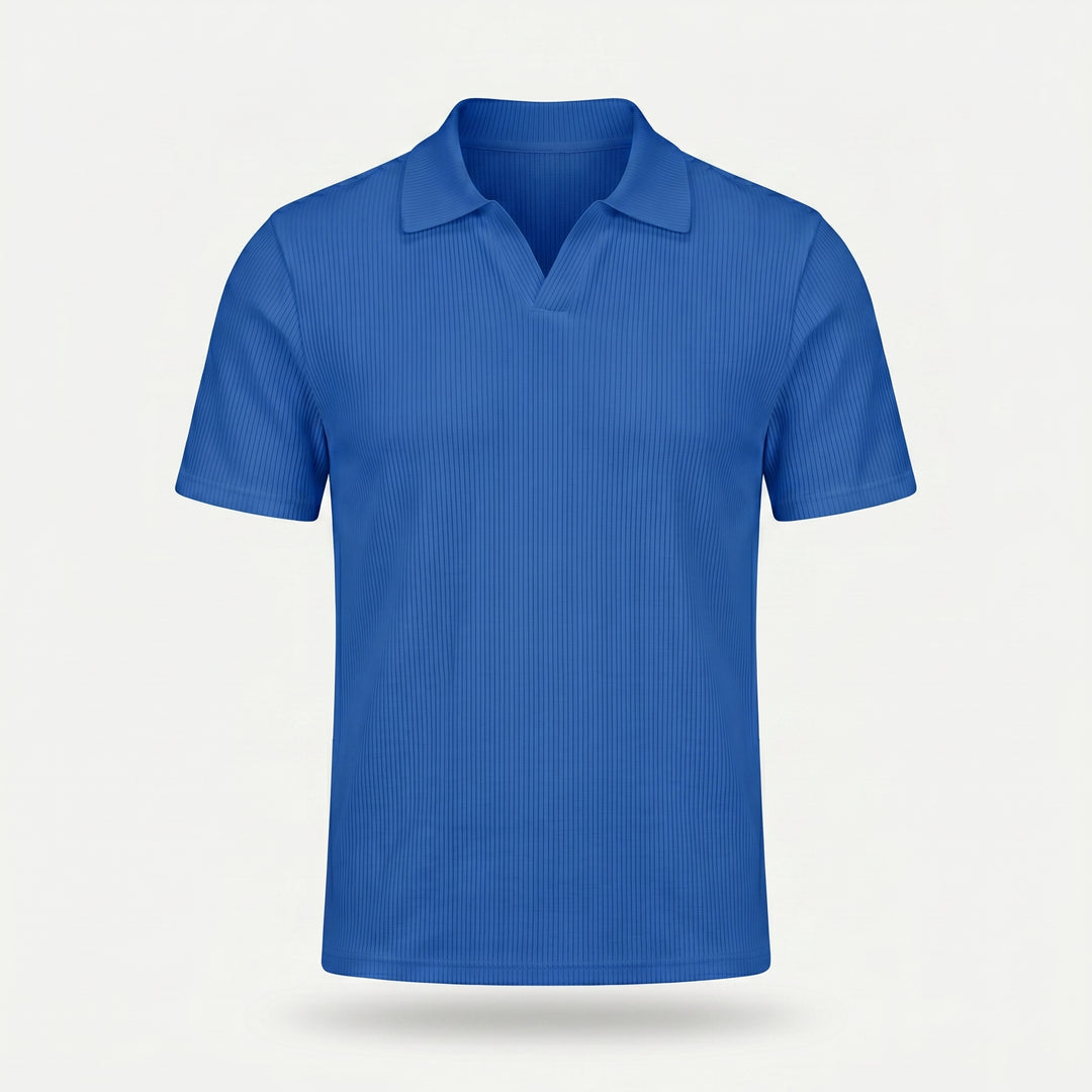 Ribbed Knit Polo Top – Button V-Neck for Men