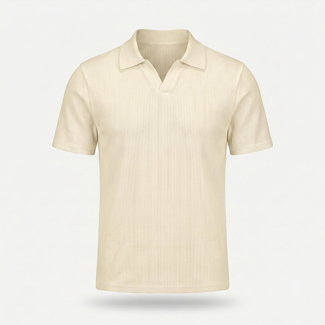 Ribbed Knit Polo Top – Button V-Neck for Men