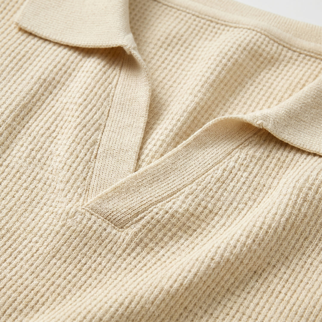 Ribbed Knit Polo Top – Button V-Neck for Men