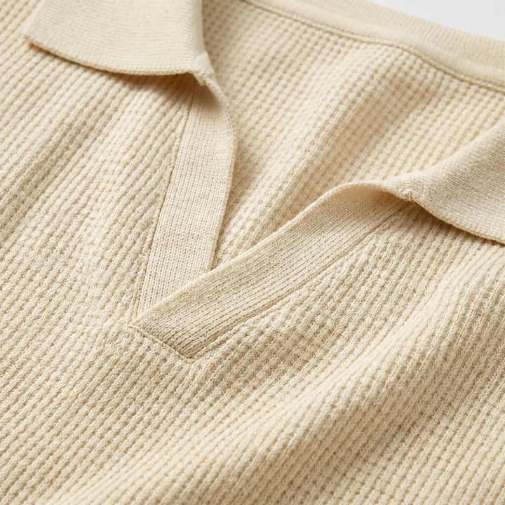 Ribbed Knit Polo Top – Button V-Neck for Men