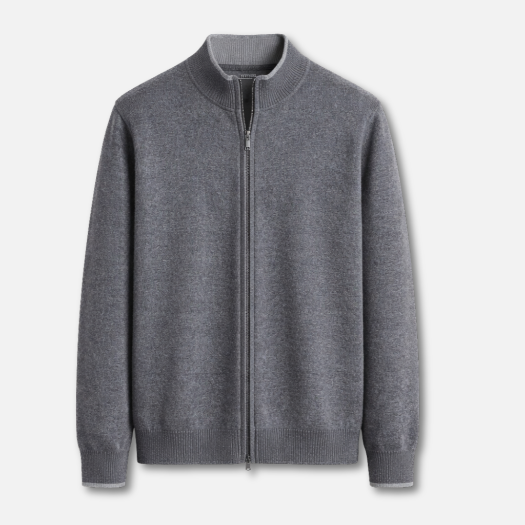 Ribbed Knit Sweater with Stand-up Collar for Men