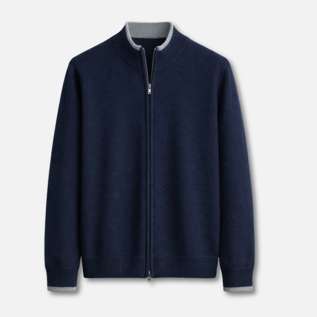 Ribbed Knit Sweater with Stand-up Collar for Men