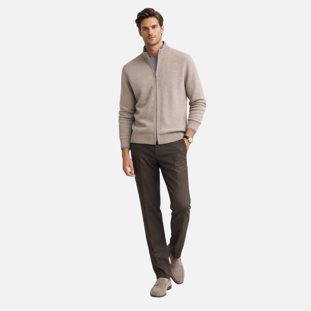 Ribbed Knit Sweater with Stand-up Collar for Men