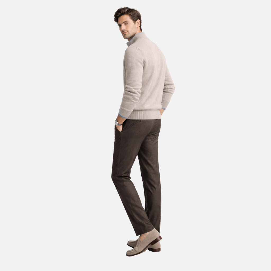 Ribbed Knit Sweater with Stand-up Collar for Men