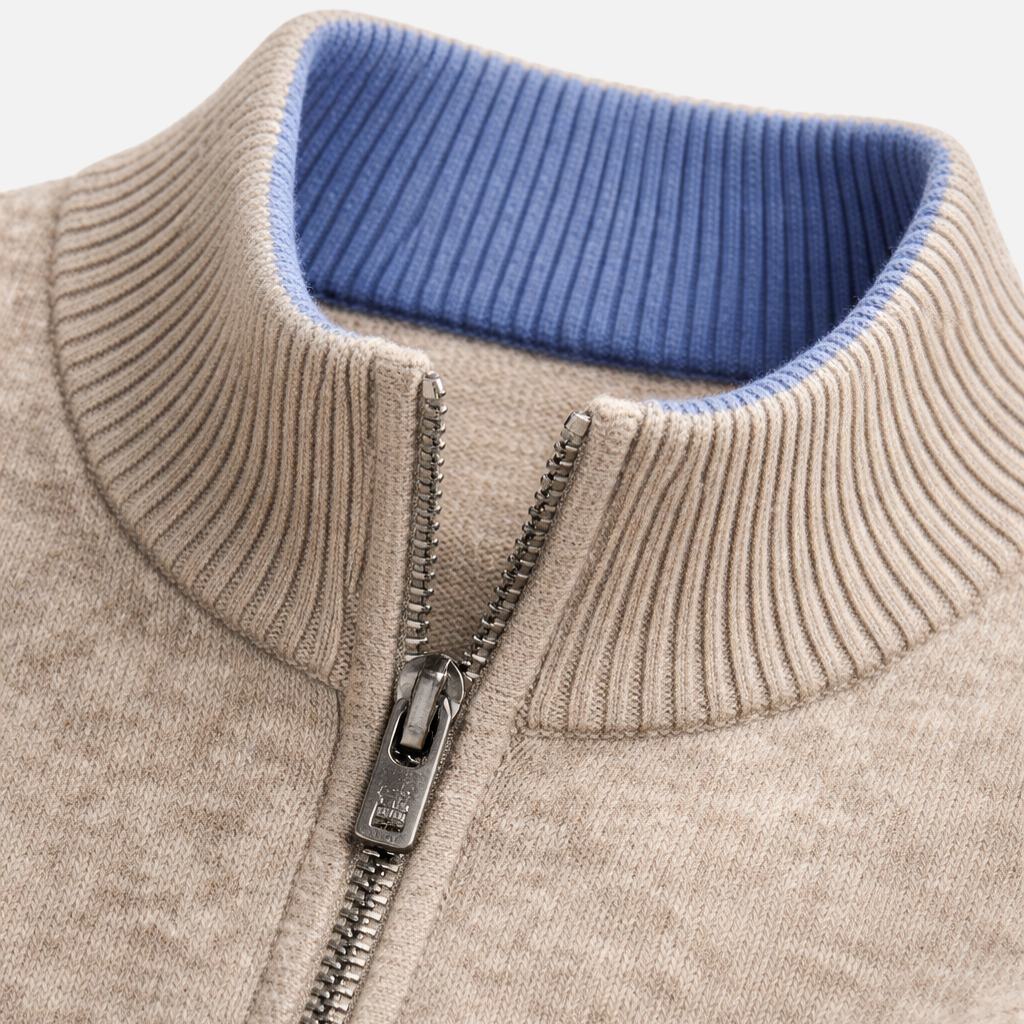 Ribbed Knit Sweater with Stand-up Collar for Men