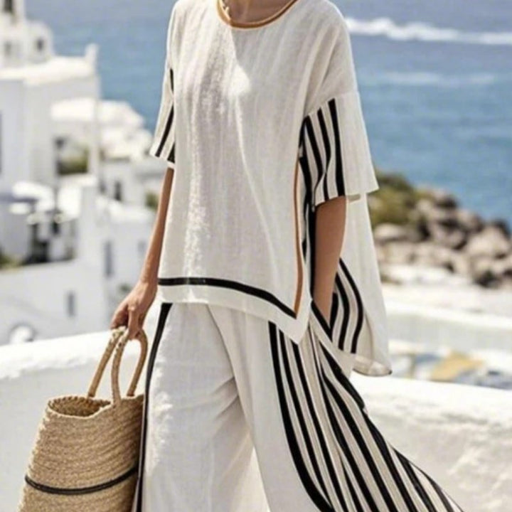 Summer Linen Set of Airy Wide-Leg Pants for Women