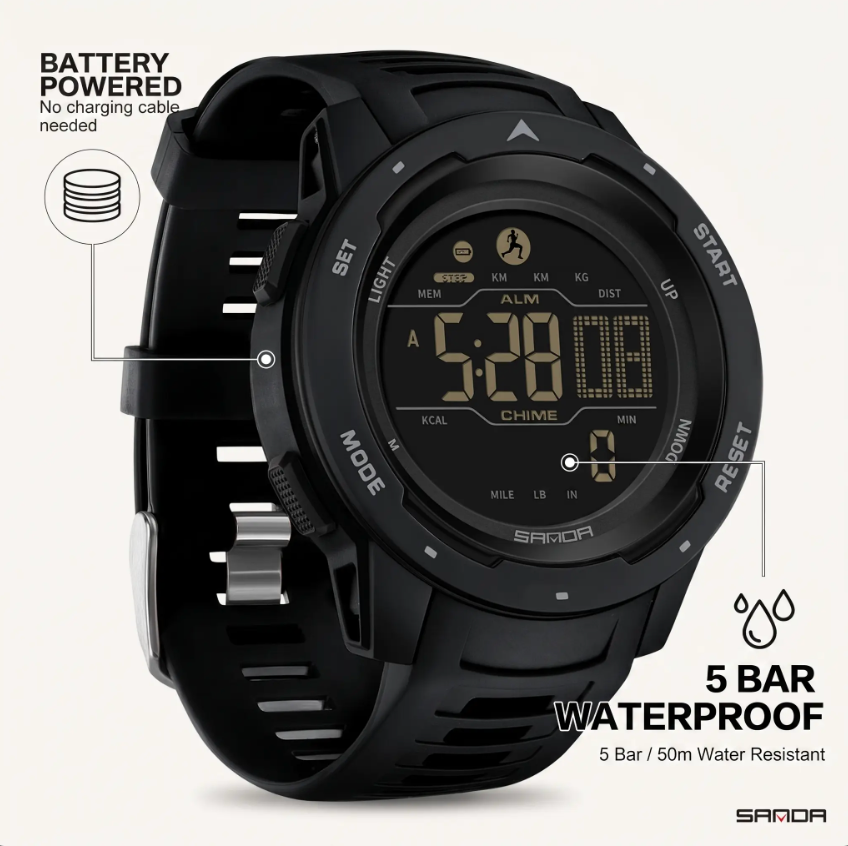 Robust Digital Watch – Waterproof with Integrated Pedometer for Adventure and Everyday Life 12